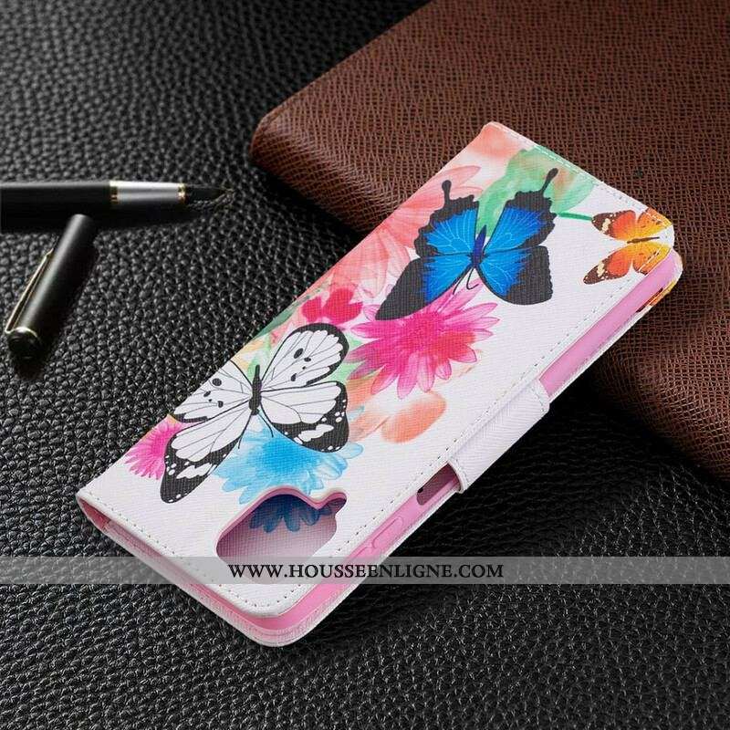 Housse Samsung Galaxy A12 / M12 Papillons et Fleurs Peints