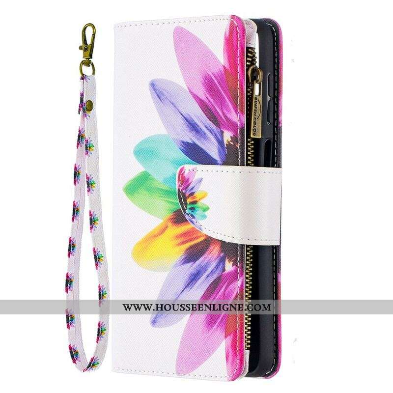 Housse Samsung Galaxy A12 / M12 Poche Zippée Fleur