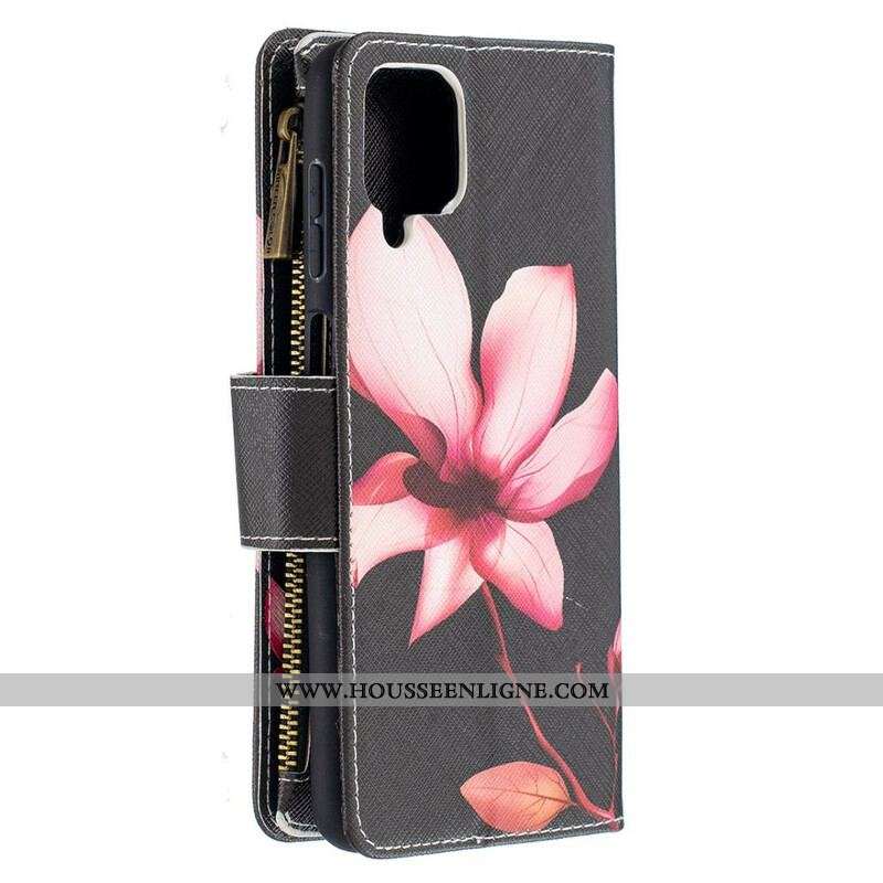 Housse Samsung Galaxy A12 / M12 Poche Zippée Fleur