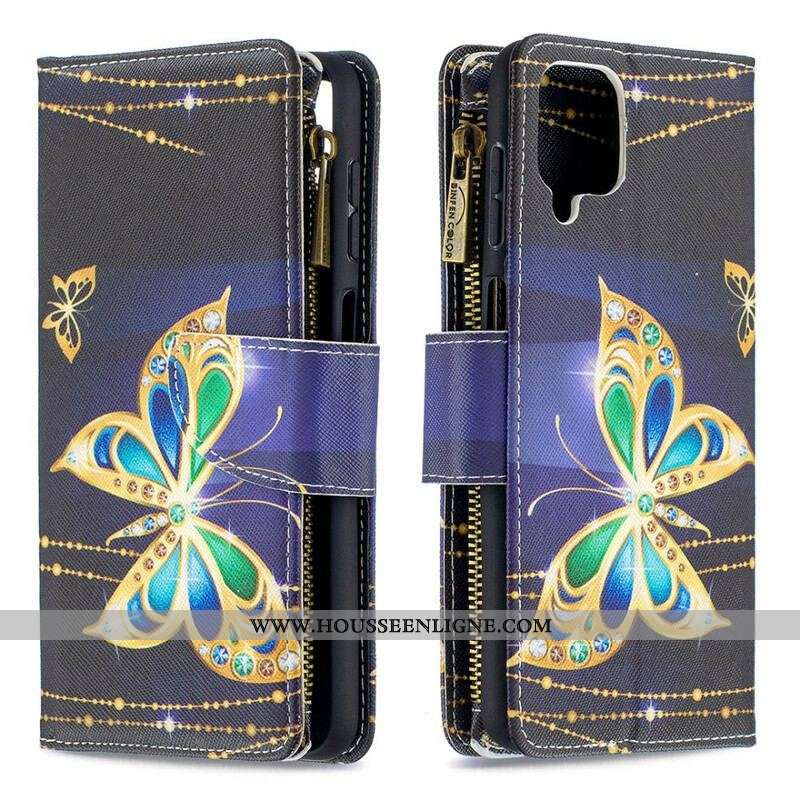Housse Samsung Galaxy A12 / M12 Poche Zippée Papillons