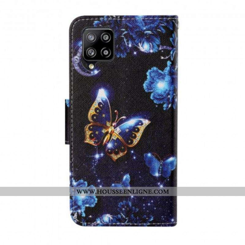 Housse Samsung Galaxy A12 / M12 Précieux Papillons à Lanière