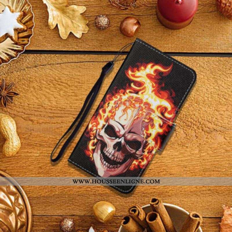 Housse Samsung Galaxy A12 / M12 Tête de Mort en Feu avec Lanière