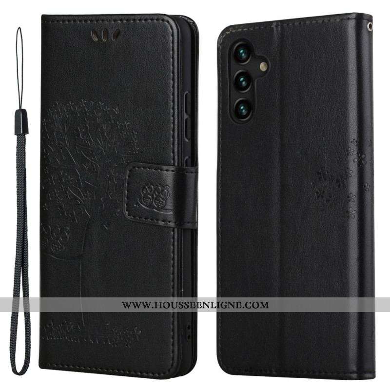 Housse Samsung Galaxy A13 5G / A04s Arbre et Hiboux à Lanière