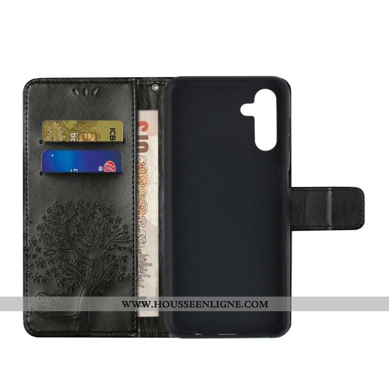 Housse Samsung Galaxy A13 5G / A04s Arbre et Hiboux à Lanière