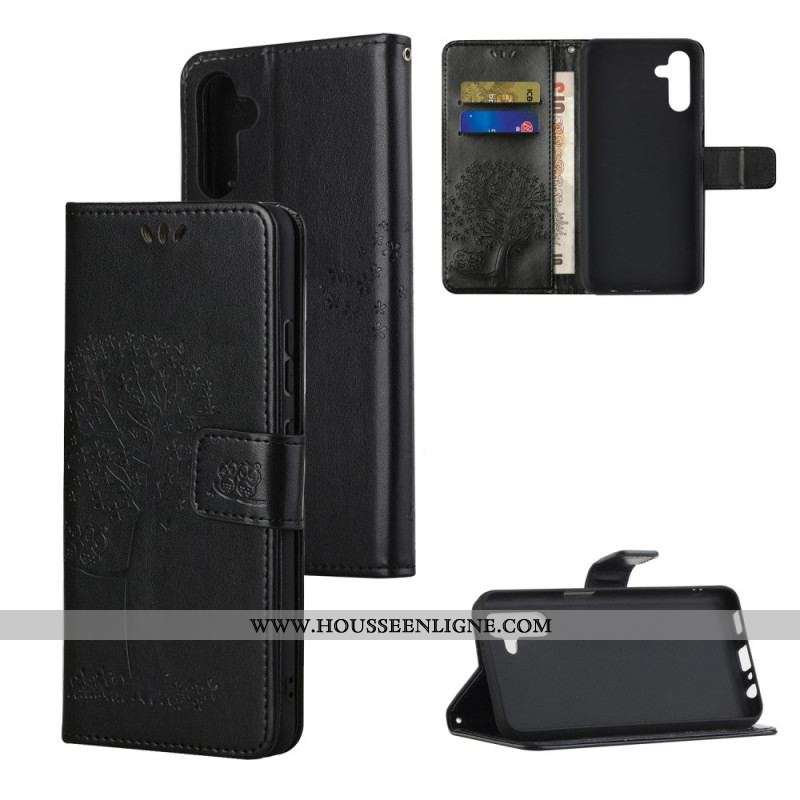 Housse Samsung Galaxy A13 5G / A04s Arbre et Hiboux à Lanière