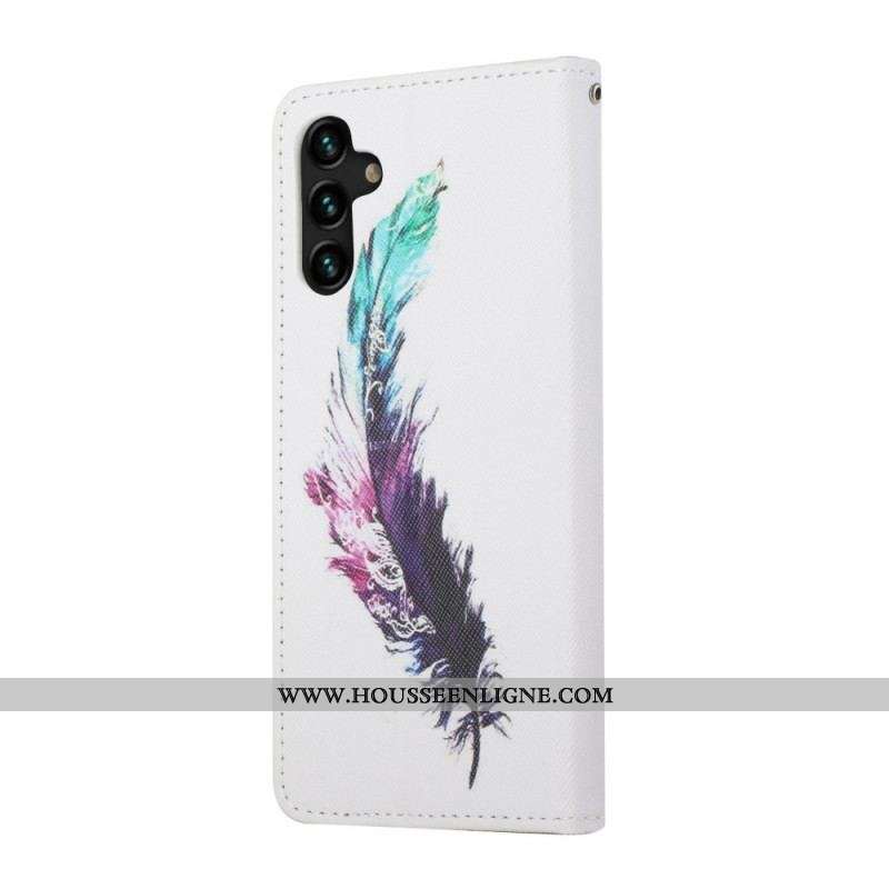 Housse Samsung Galaxy A13 5G / A04s Plume à Lanière