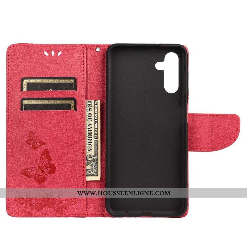 Housse Samsung Galaxy A13 5G / A04s Splendides Papillons à Lanière