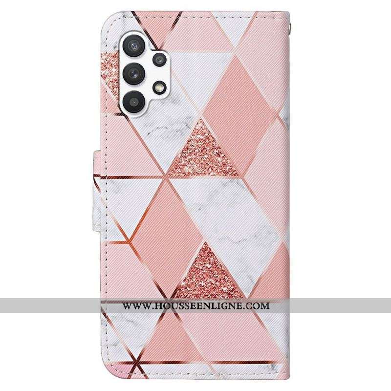 Housse Samsung Galaxy A13 Marbre et Paillettes avec Lanière