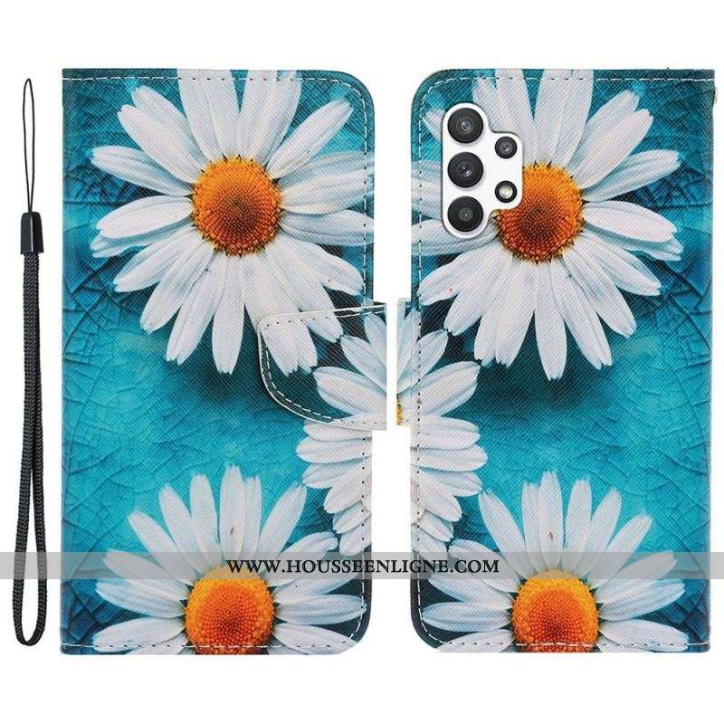 Housse Samsung Galaxy A13 Marguerites à Lanière