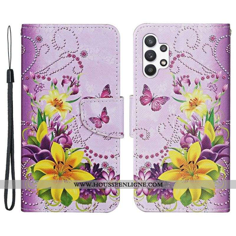 Housse Samsung Galaxy A13 Papillons Magistraux avec Lanière
