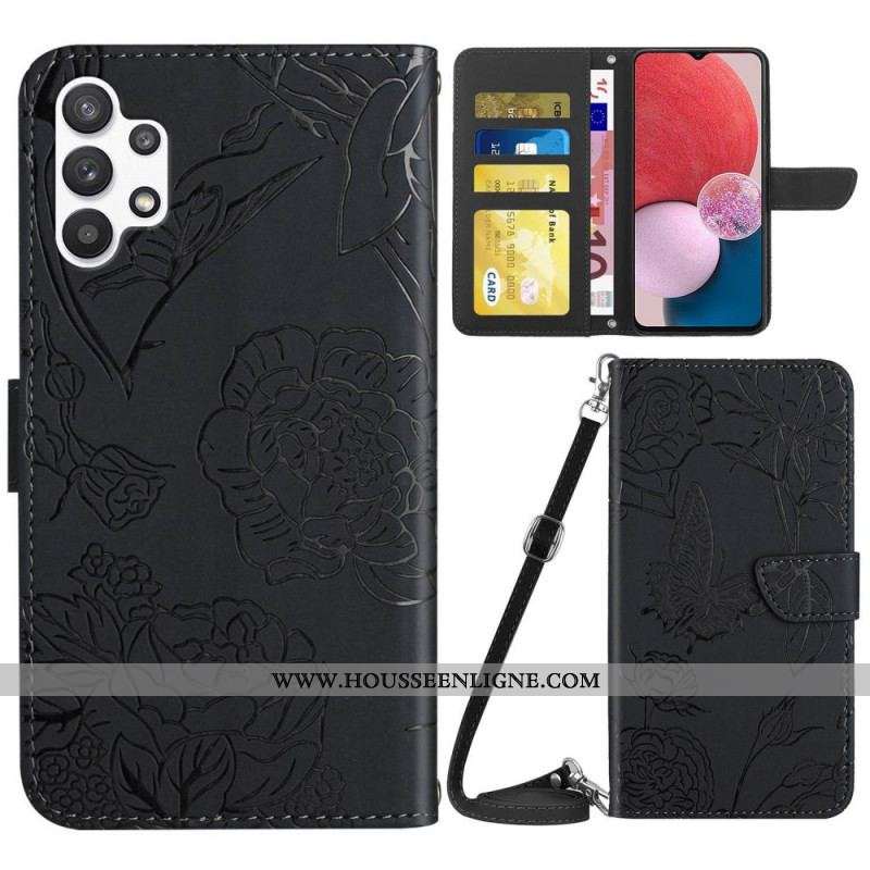 Housse Samsung Galaxy A13 Papillons et Bandoulière