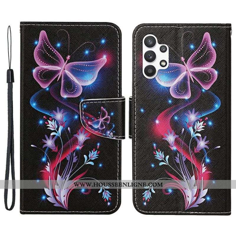Housse Samsung Galaxy A13 Papillons et Lanière