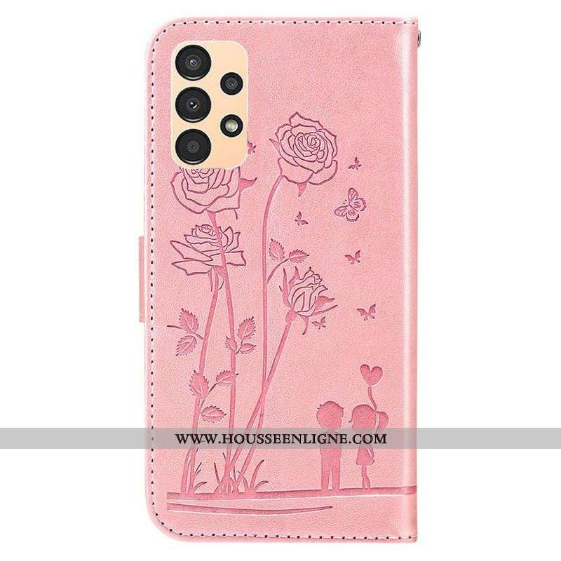 Housse Samsung Galaxy A13 Roses Romantiques à Lanière