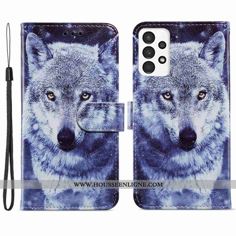 Housse Samsung Galaxy A13 Superbe Loup avec Lanière