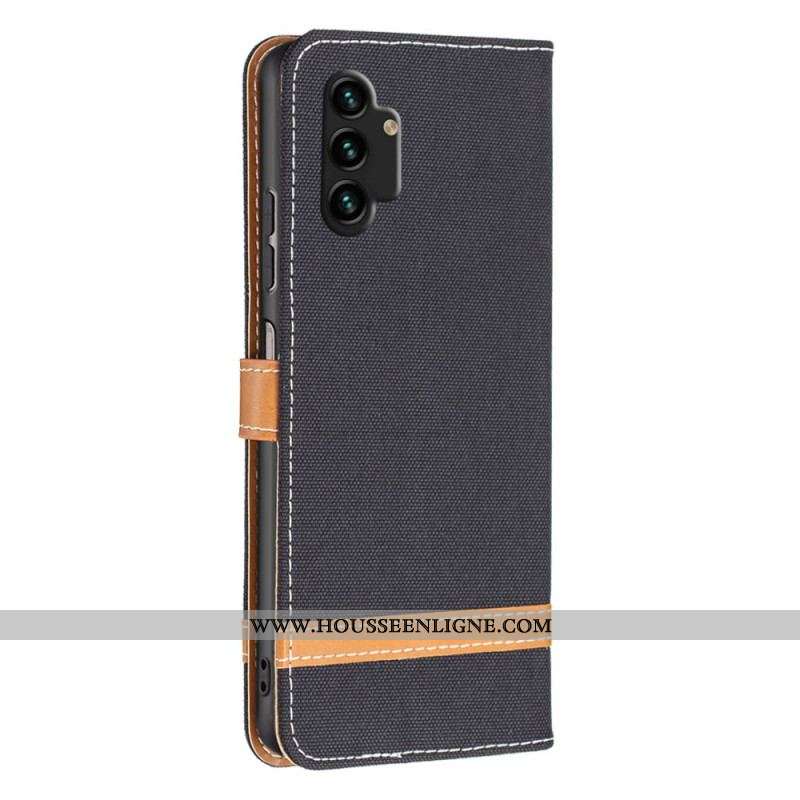 Housse Samsung Galaxy A13 Tissu et Effet Cuir à Lanière