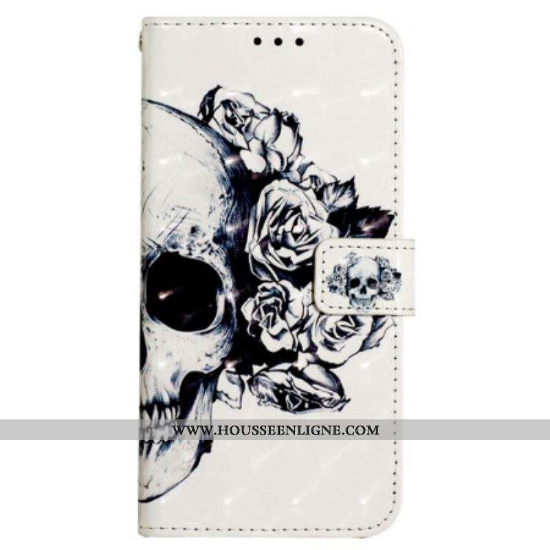 Housse Samsung Galaxy A13 Tête de Mort Fleurie à Lanière