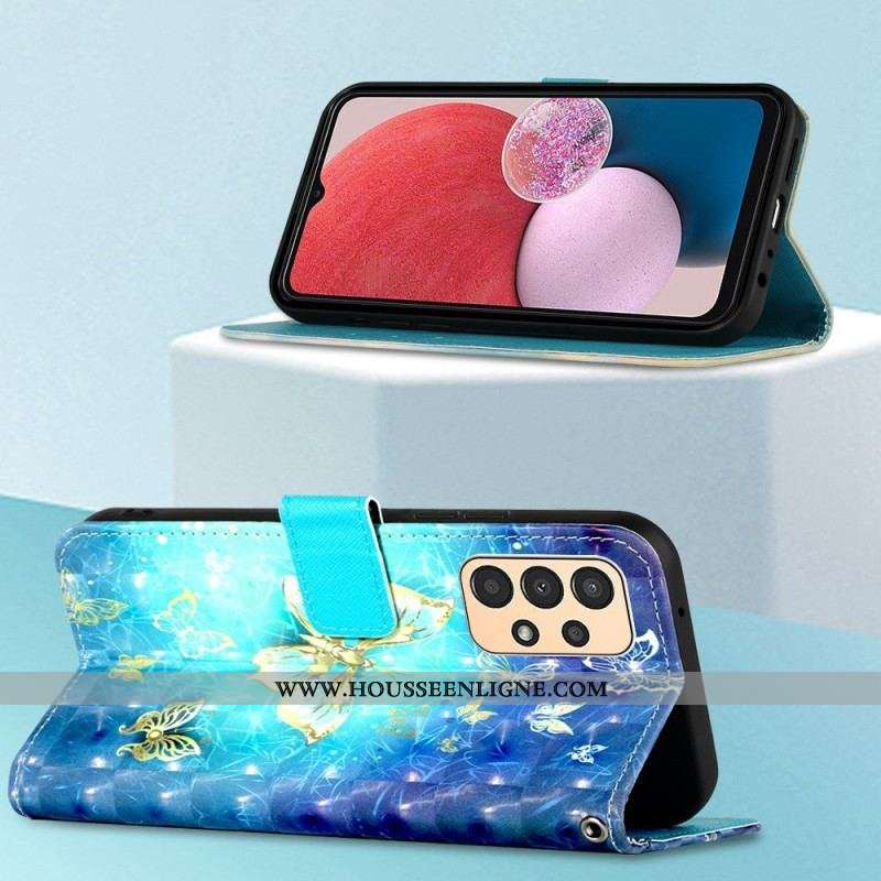 Housse Samsung Galaxy A13 Vol de Papillons à Lanière