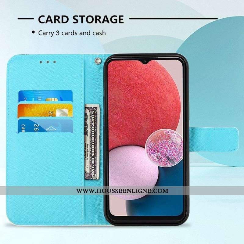 Housse Samsung Galaxy A13 Vol de Papillons à Lanière