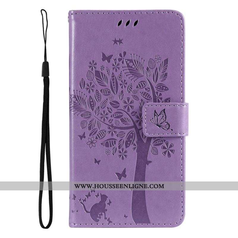 Housse Samsung Galaxy A14 5G / A14 Arbre et Chat à Lanière