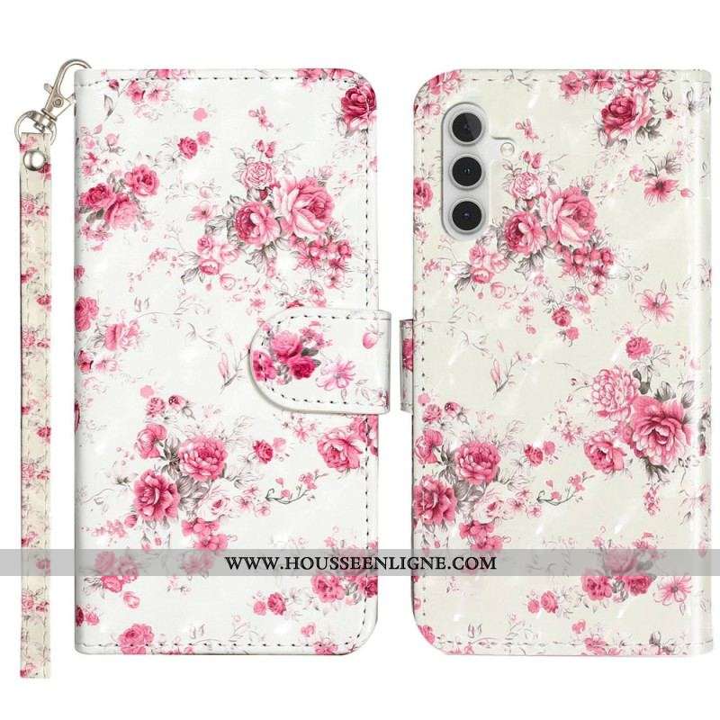 Housse Samsung Galaxy A14 5G / A14 Fleurs Liberty à Lanière