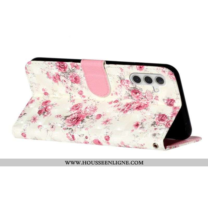 Housse Samsung Galaxy A14 5G / A14 Fleurs Liberty à Lanière