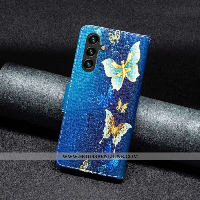 Housse Samsung Galaxy A14 5G / A14 Papillons Dorés