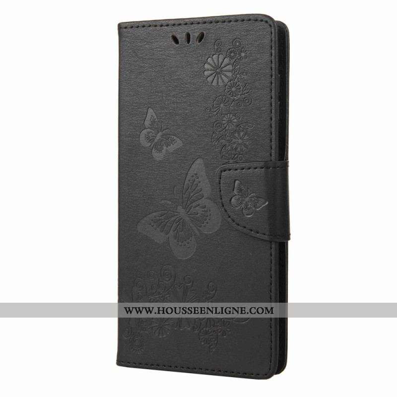 Housse Samsung Galaxy A14 5G / A14 Splendides Papillons à Lanière