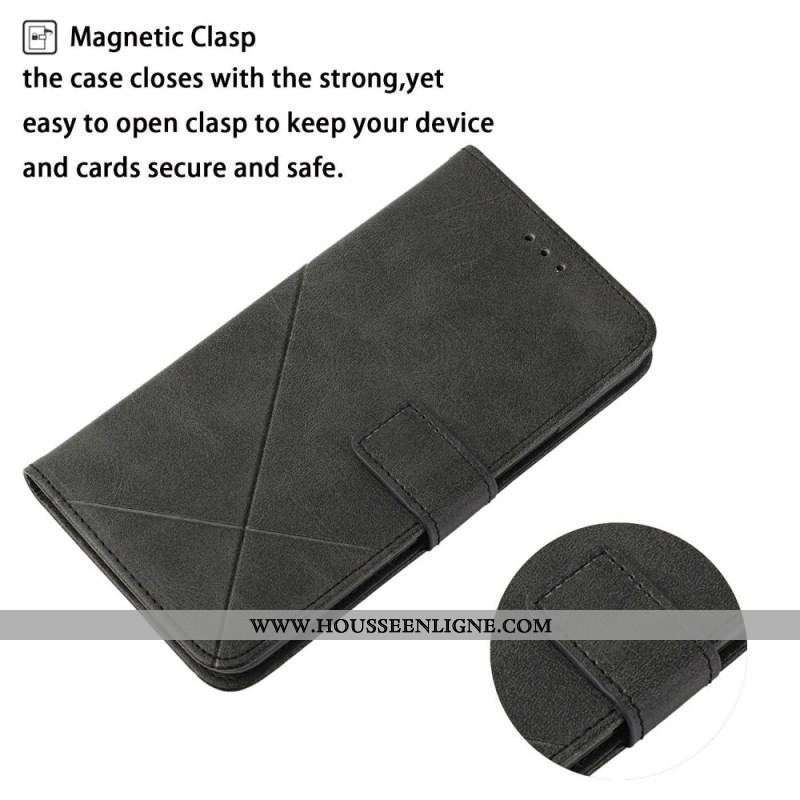 Housse Samsung Galaxy A14 5G / A14 Style Cuir Géométrique à Lanière