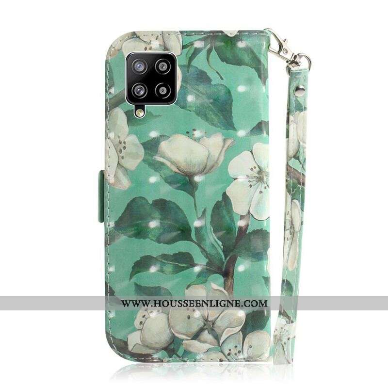 Housse Samsung Galaxy A42 5G Branche en Fleurs à Lanière