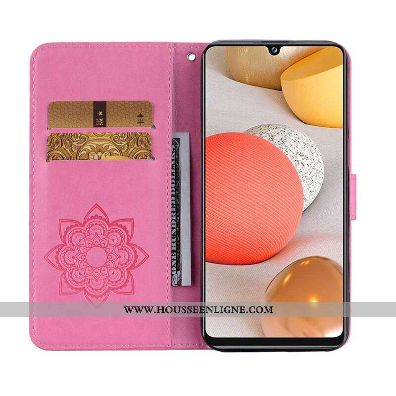 Housse Samsung Galaxy A42 5G Hibou Mandala et Lanière