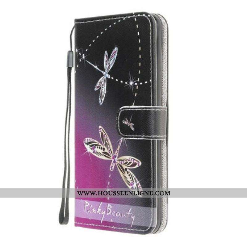 Housse Samsung Galaxy A42 5G Libellules à Lanière