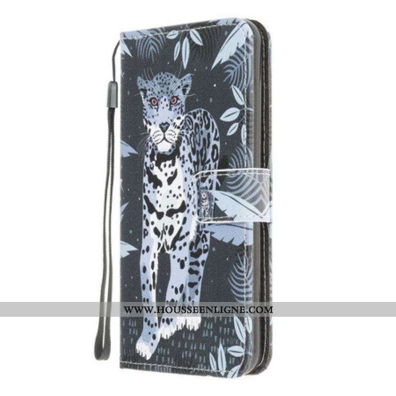 Housse Samsung Galaxy A42 5G Léopard à Lanière