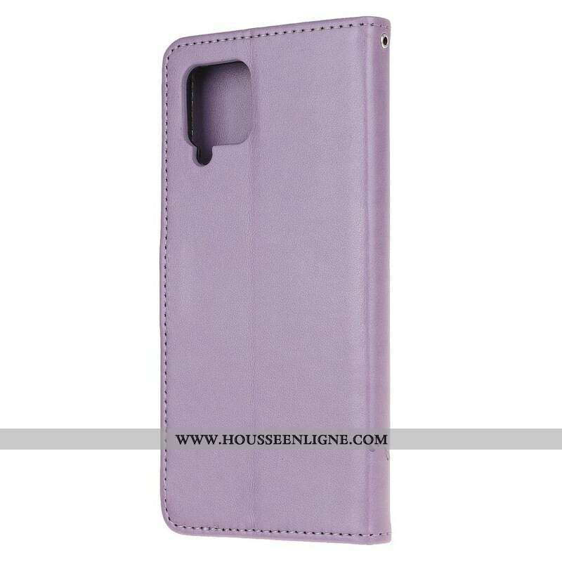Housse Samsung Galaxy A42 5G Papillons Et Fleurs À Lanière