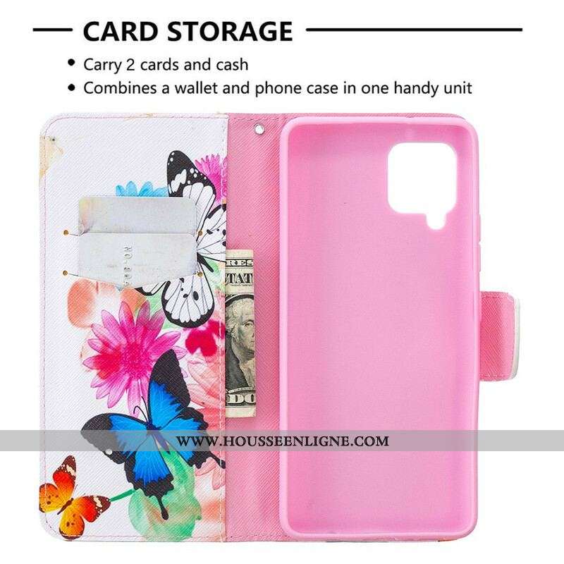 Housse Samsung Galaxy A42 5G Papillons et Fleurs Peints