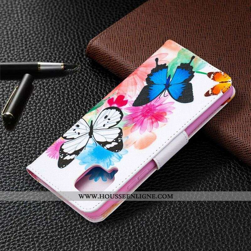 Housse Samsung Galaxy A42 5G Papillons et Fleurs Peints