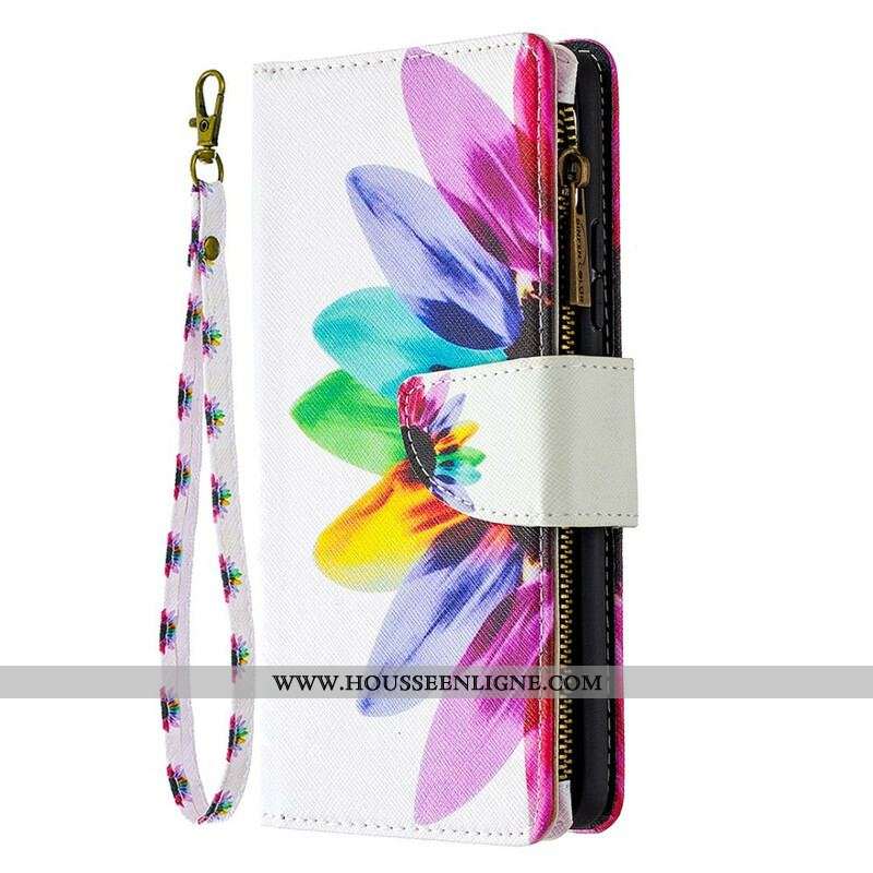 Housse Samsung Galaxy A42 5G Poche Zippée Fleur