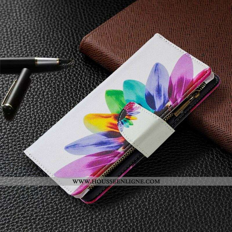Housse Samsung Galaxy A42 5G Poche Zippée Fleur