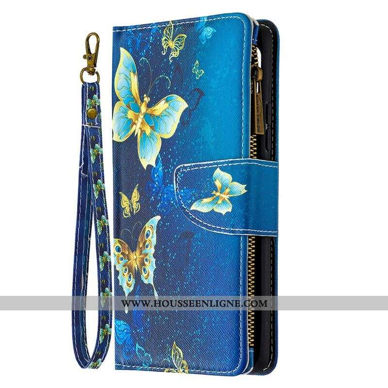 Housse Samsung Galaxy A42 5G Poche Zippée Papillons