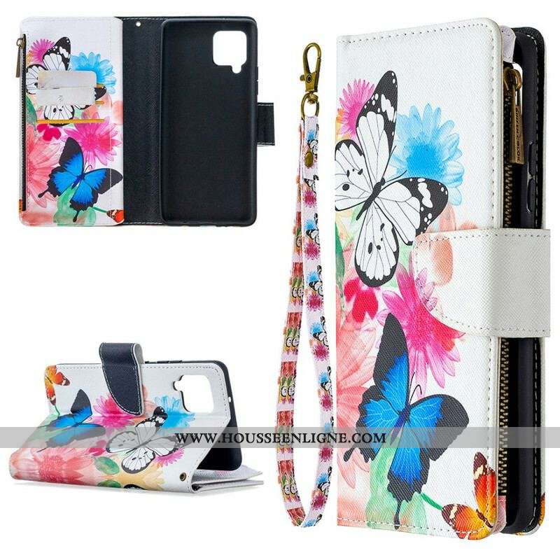 Housse Samsung Galaxy A42 5G Poche Zippée Papillons