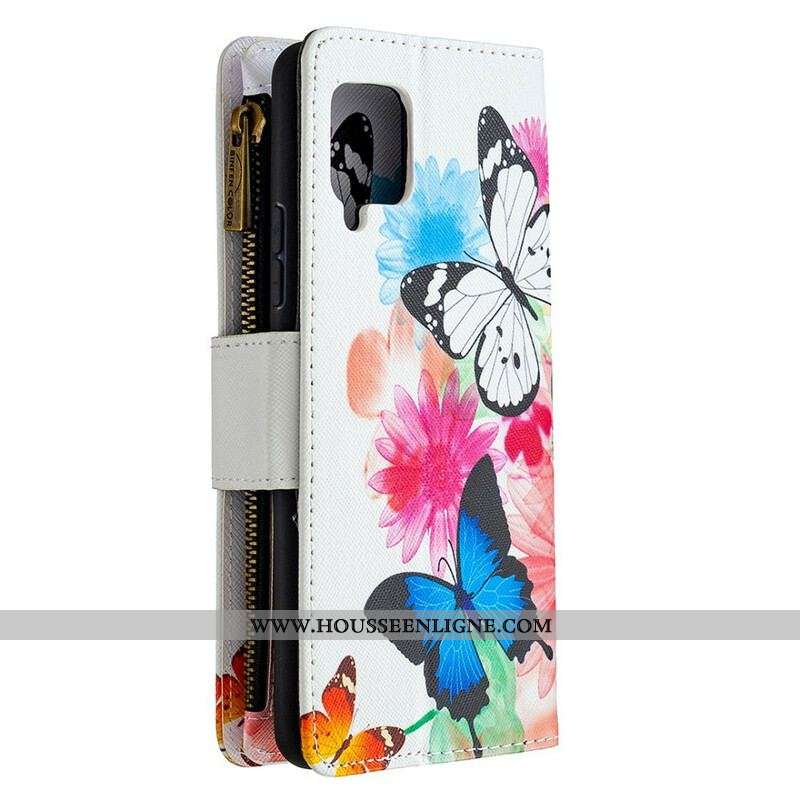 Housse Samsung Galaxy A42 5G Poche Zippée Papillons