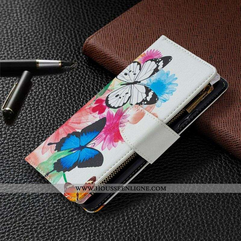 Housse Samsung Galaxy A42 5G Poche Zippée Papillons
