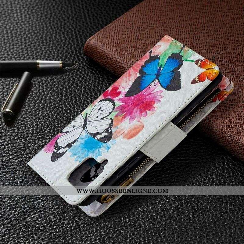 Housse Samsung Galaxy A42 5G Poche Zippée Papillons
