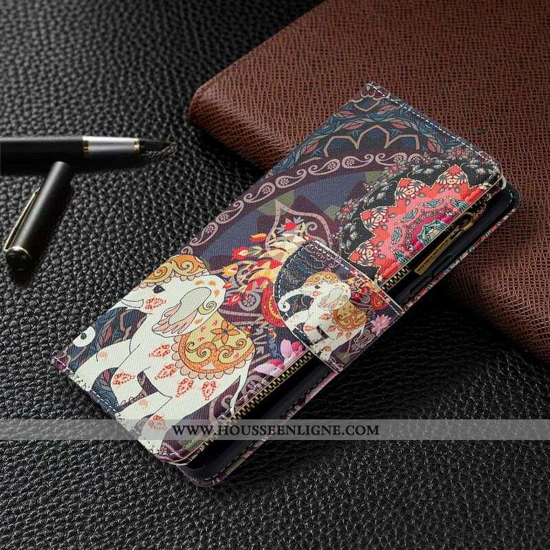 Housse Samsung Galaxy A42 5G Poche Zippée Éléphant