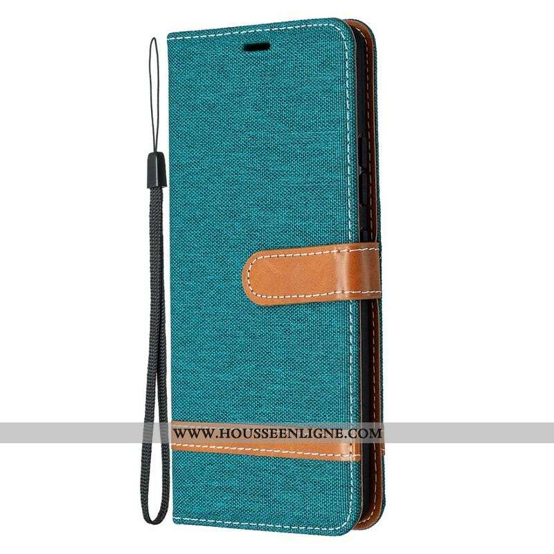 Housse Samsung Galaxy A42 5G Tissu et Effet Cuir à Lanière