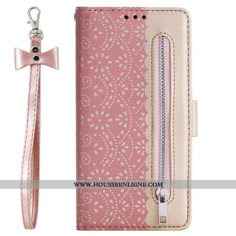 Housse Samsung Galaxy A51 5G Dentelle Porte-Monnaie à Lanière