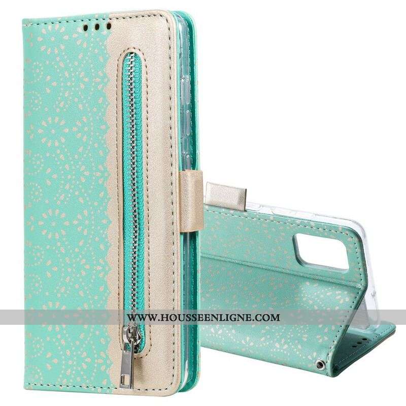 Housse Samsung Galaxy A51 5G Dentelle Porte-Monnaie à Lanière