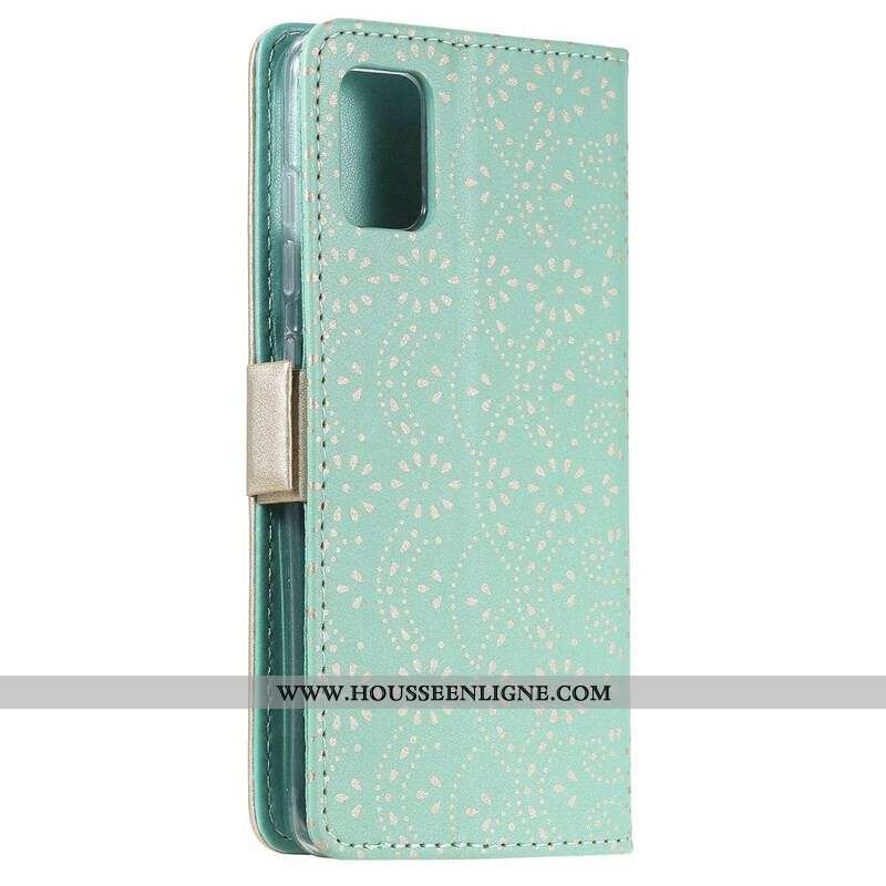 Housse Samsung Galaxy A51 5G Dentelle Porte-Monnaie à Lanière