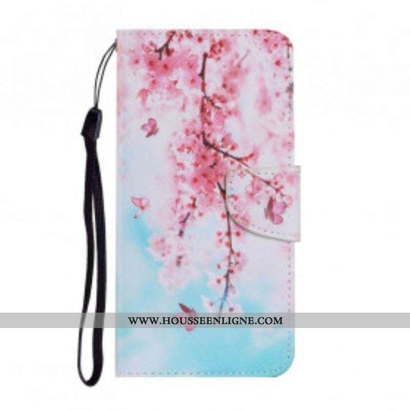 Housse Samsung Galaxy A52 4G / A52 5G / A52s 5G Branches Rouges à Lanière