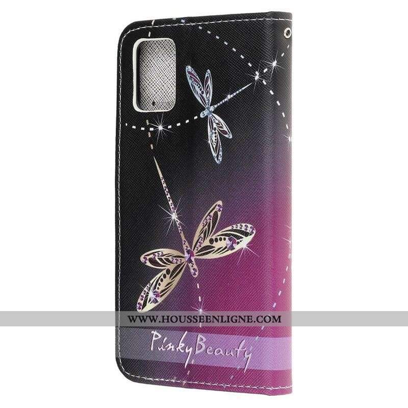 Housse Samsung Galaxy A52 4G / A52 5G / A52s 5G Libellules à Lanière
