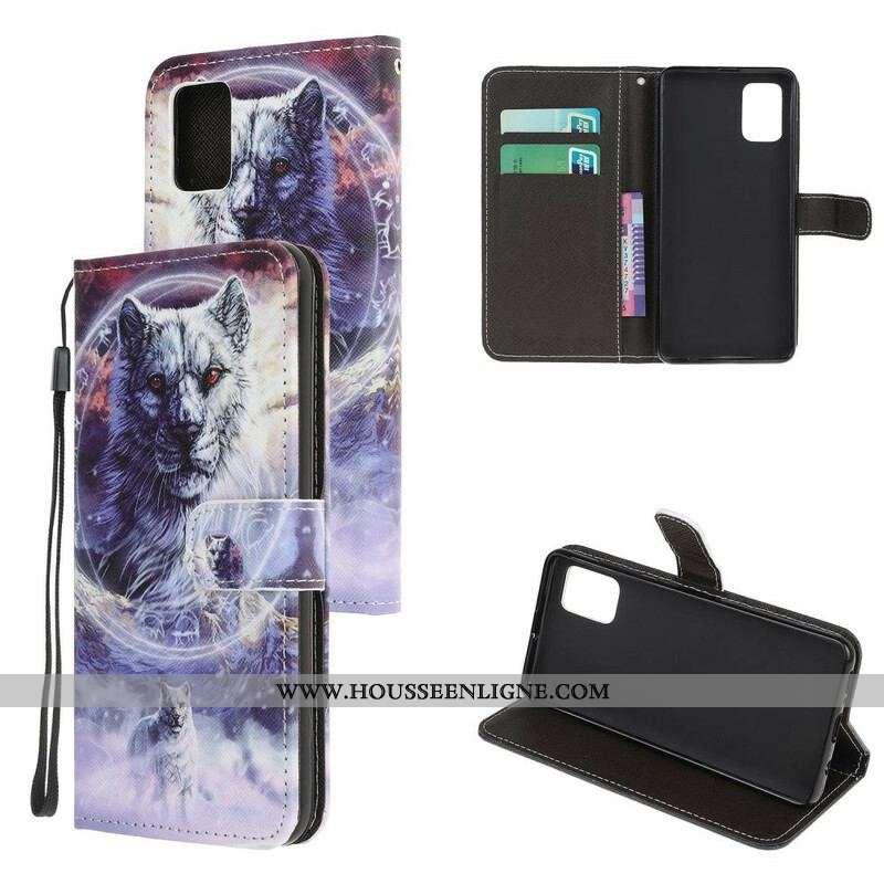 Housse Samsung Galaxy A52 4G / A52 5G / A52s 5G Loup en Hiver avec Lanière